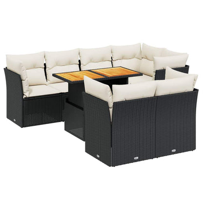 Set Divani da Giardino con Cuscini 8 pz Nero in Polyrattan - homemem39