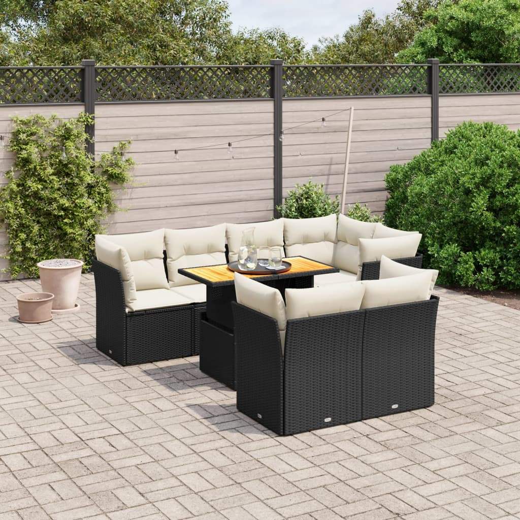 Set Divani da Giardino con Cuscini 8 pz Nero in Polyrattan - homemem39