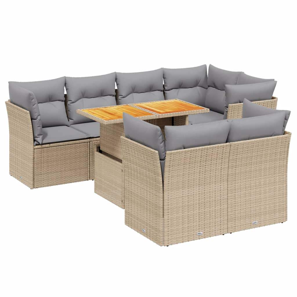 Set Divano da Giardino 8 pz con Cuscini Beige in Polyrattan - homemem39