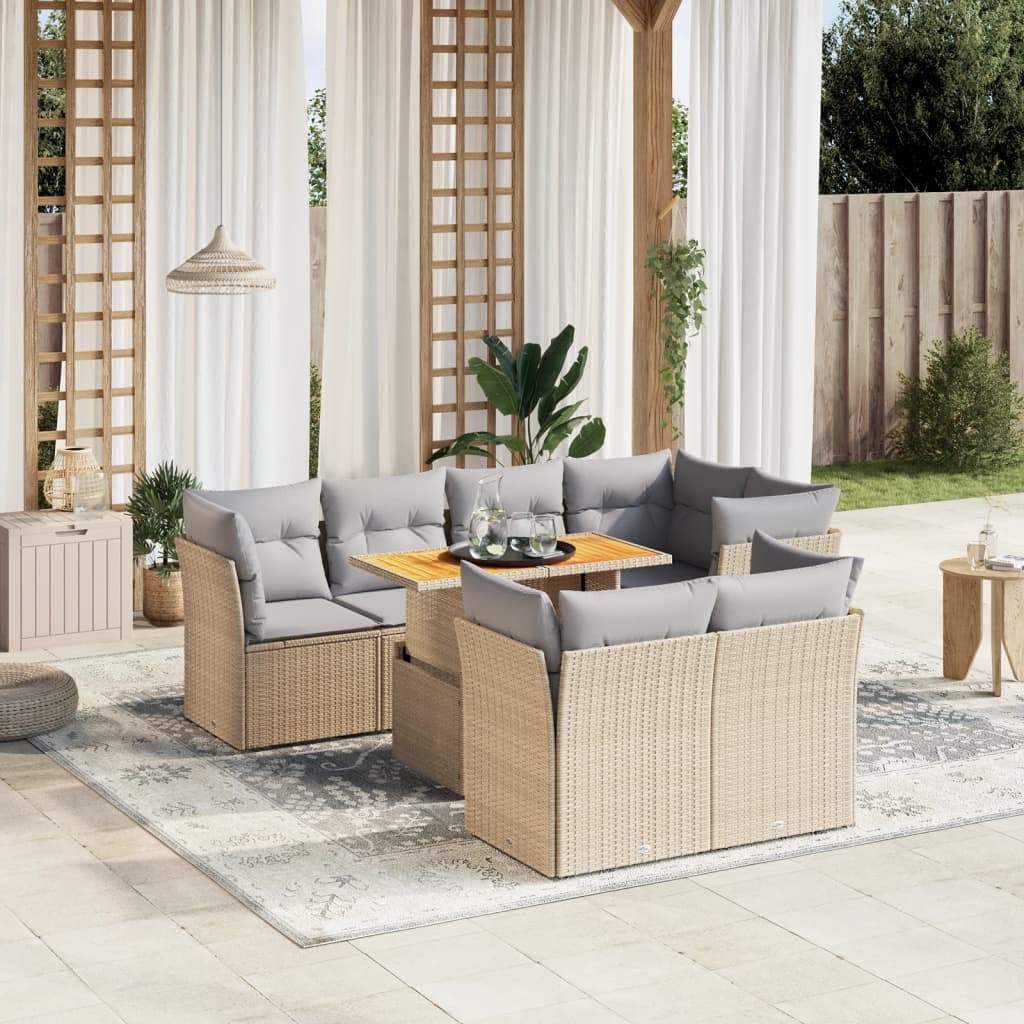 Set Divano da Giardino 8 pz con Cuscini Beige in Polyrattan - homemem39