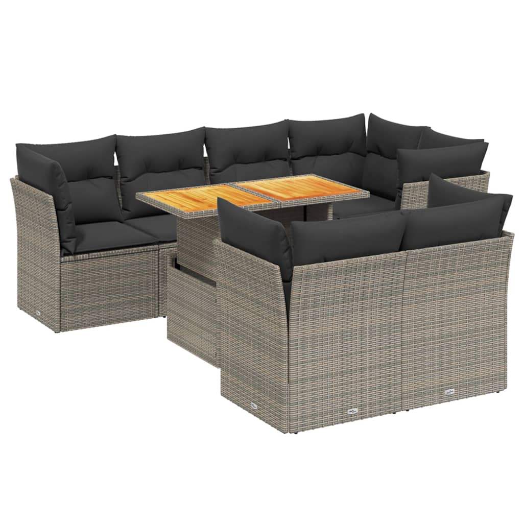 Set Divano da Giardino 8 pz con Cuscini Grigio in Polyrattan - homemem39