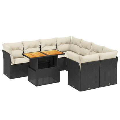 Set Divani da Giardino 9 pz con Cuscini Nero in Polyrattan - homemem39
