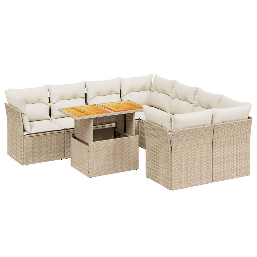 Set Divano da Giardino 9 pz con Cuscini Beige in Polyrattan - homemem39