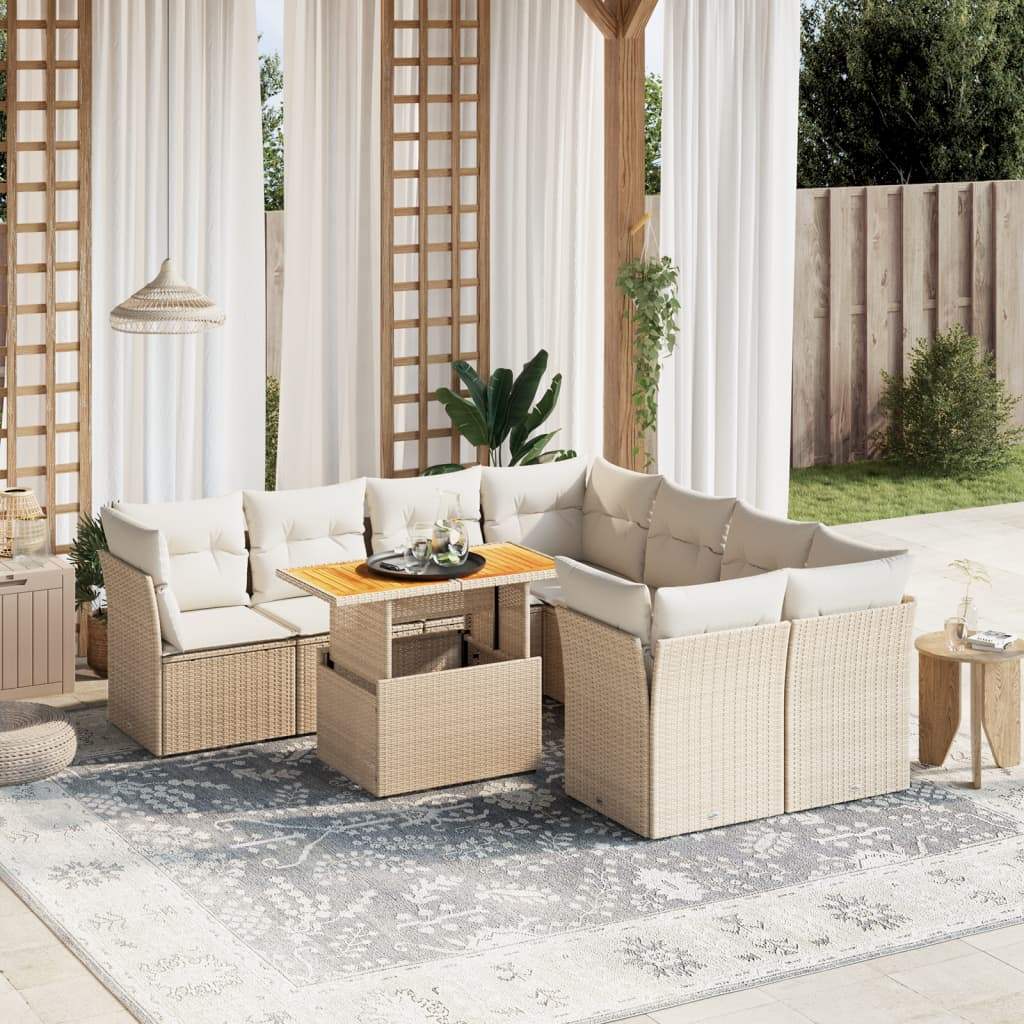 Set Divano da Giardino 9 pz con Cuscini Beige in Polyrattan - homemem39