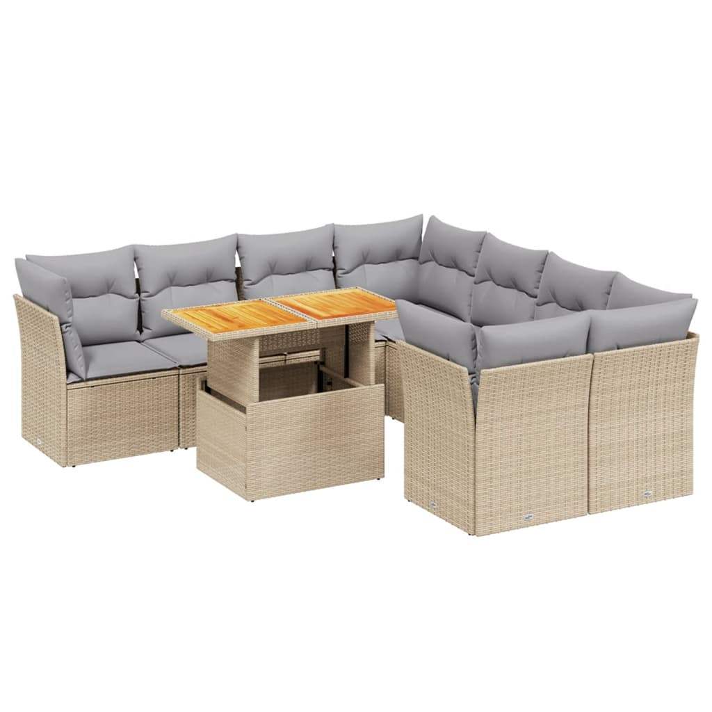 Set Divano da Giardino 9 pz con Cuscini Beige in Polyrattan - homemem39