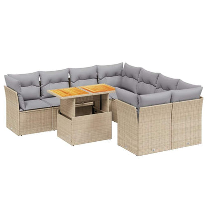 Set Divano da Giardino 9 pz con Cuscini Beige in Polyrattan - homemem39