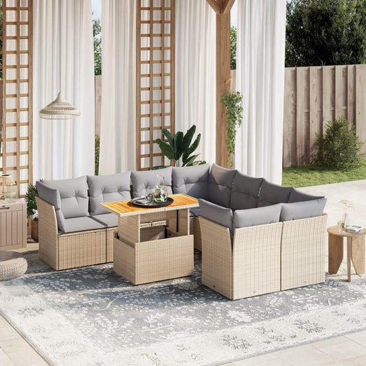 Set Divano da Giardino 9 pz con Cuscini Beige in Polyrattan - homemem39
