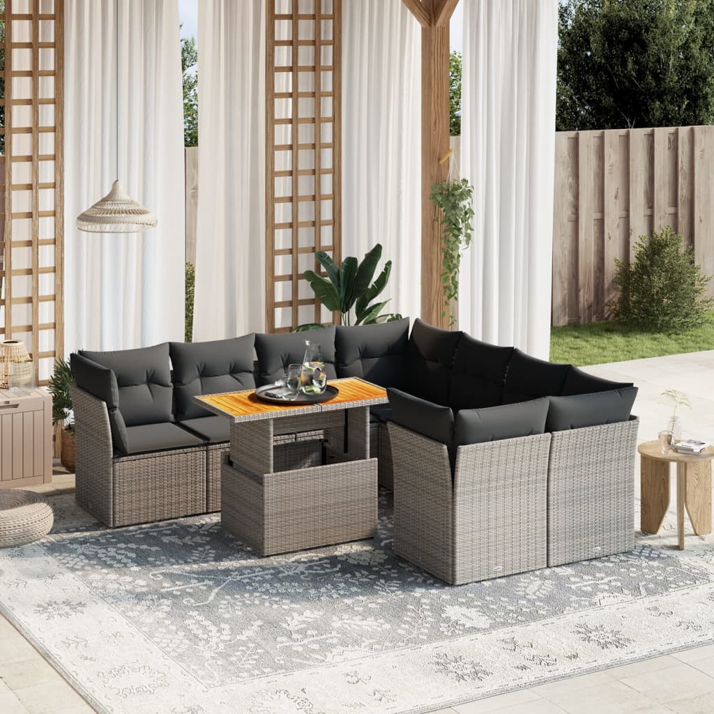 Set Divano da Giardino 9 pz con Cuscini Grigio in Polyrattan - homemem39