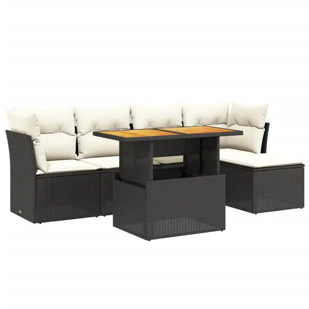 Set Divano da Giardino 6 pz con Cuscini Nero in Polyrattan - homemem39