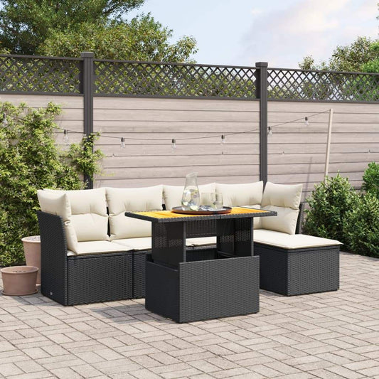 Set Divano da Giardino 6 pz con Cuscini Nero in Polyrattan - homemem39
