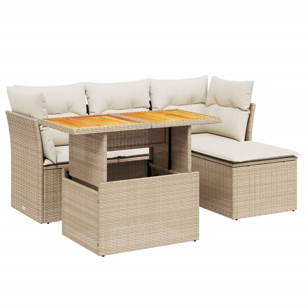 Set Divano da Giardino 6 pz con Cuscini Beige in Polyrattan - homemem39