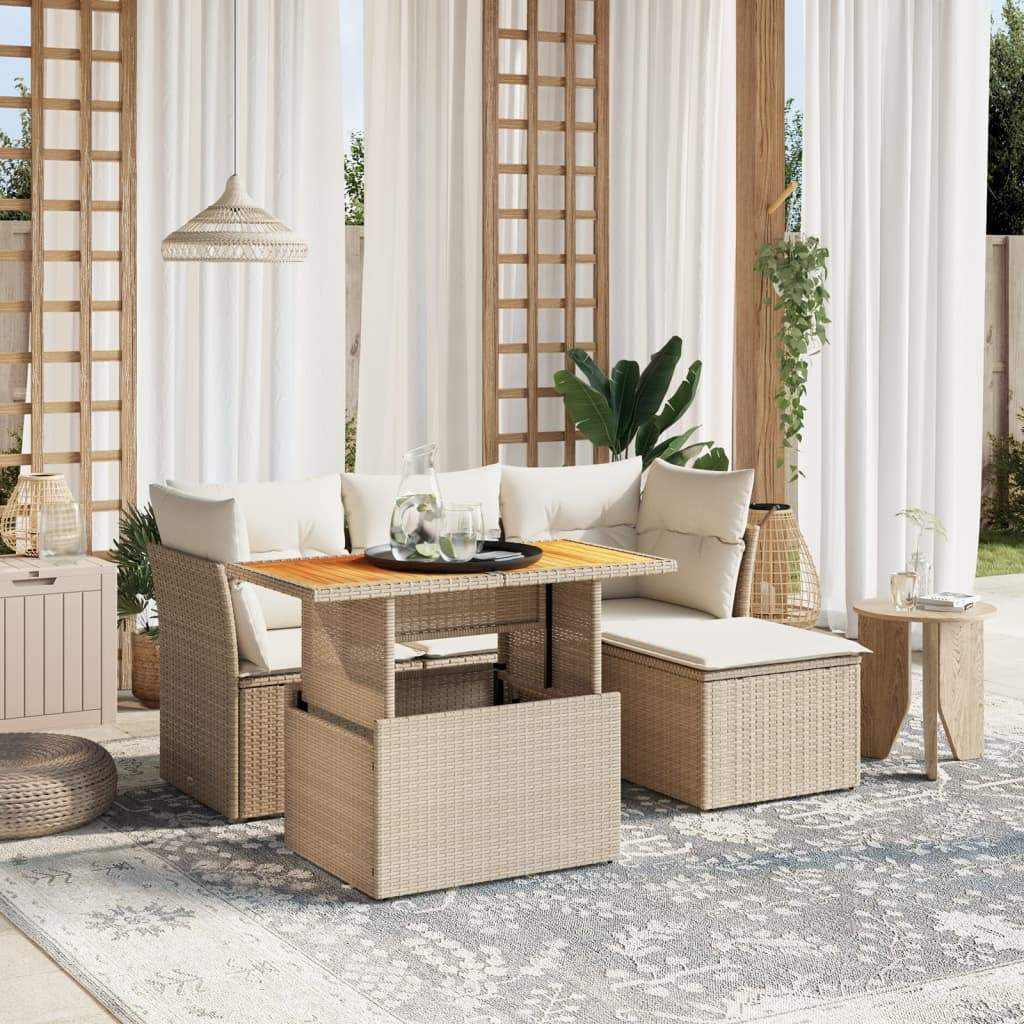 Set Divano da Giardino 6 pz con Cuscini Beige in Polyrattan - homemem39