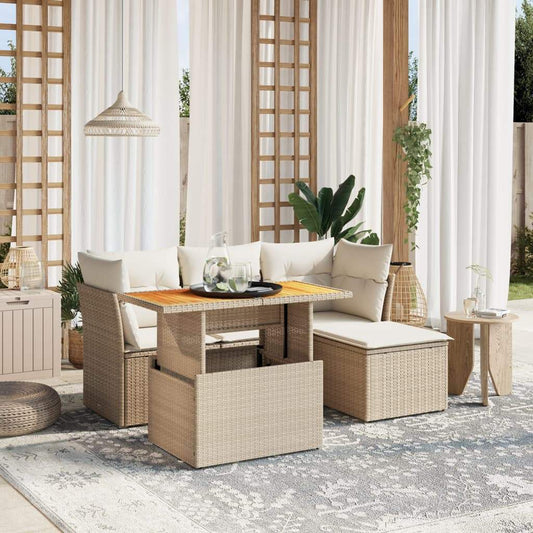 Set Divano da Giardino 6 pz con Cuscini Beige in Polyrattan - homemem39