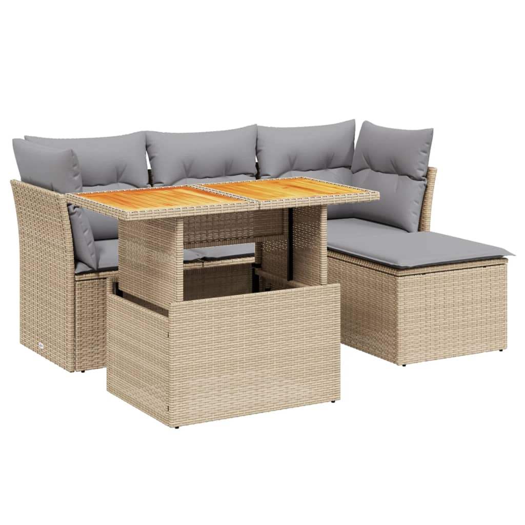 Set Divano da Giardino 6 pz con Cuscini Beige in Polyrattan - homemem39