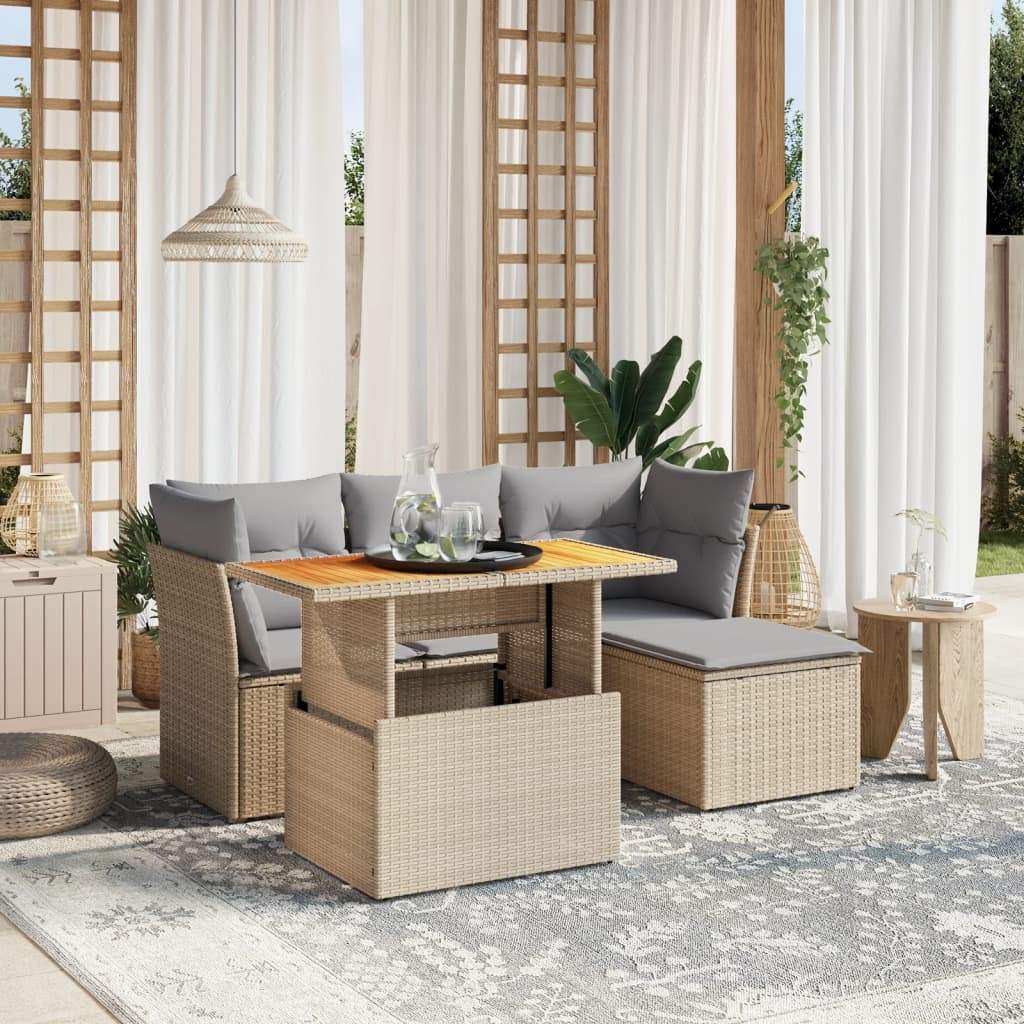 Set Divano da Giardino 6 pz con Cuscini Beige in Polyrattan - homemem39