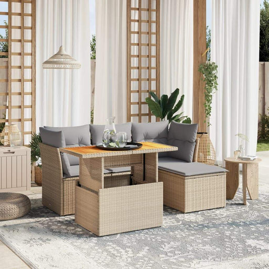 Set Divano da Giardino 6 pz con Cuscini Beige in Polyrattan - homemem39