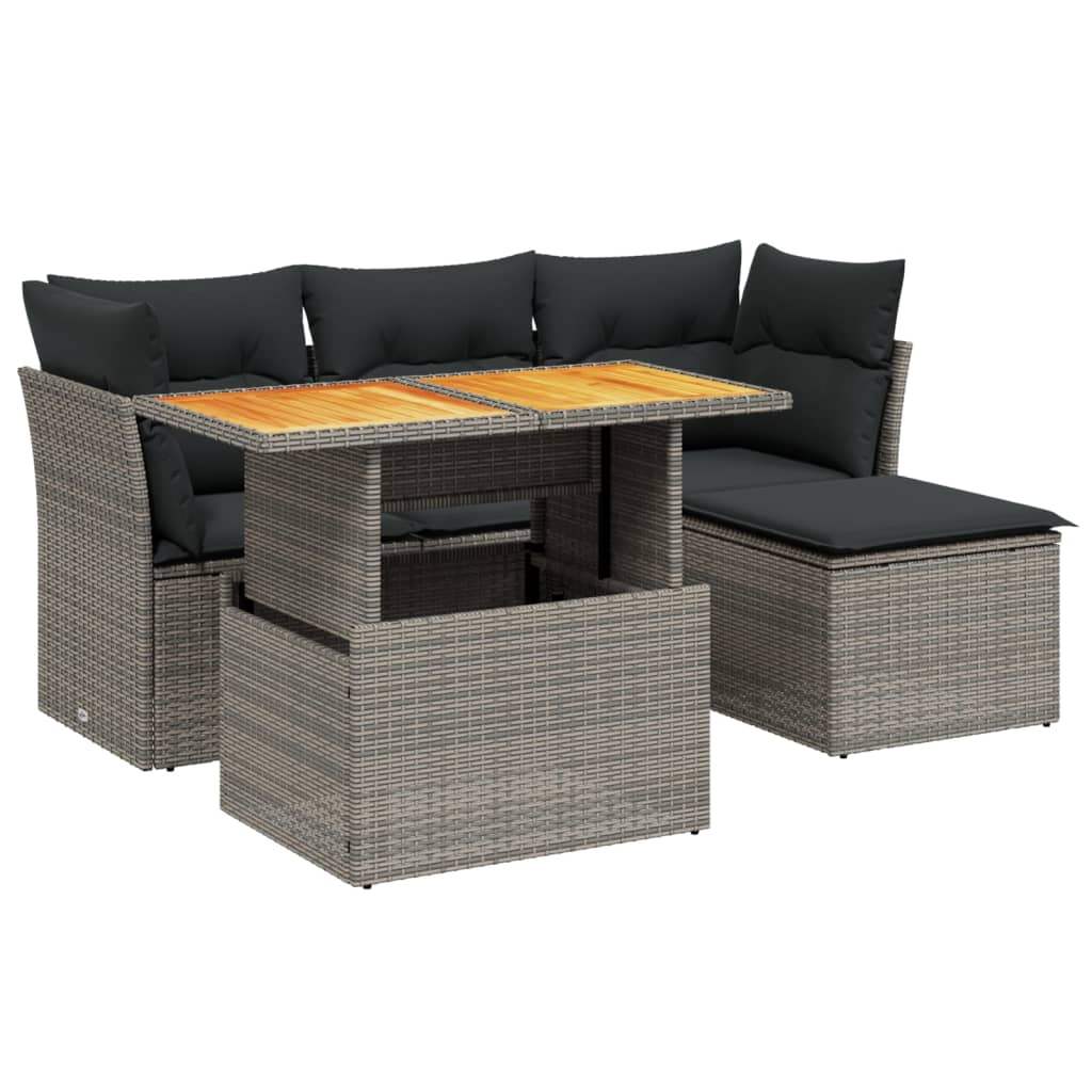 Set Divano da Giardino 6 pz con Cuscini Grigio in Polyrattan - homemem39