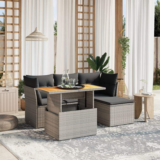 Set Divano da Giardino 6 pz con Cuscini Grigio in Polyrattan - homemem39