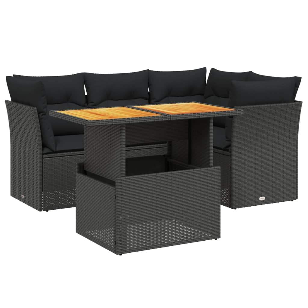 Set Divani da Giardino 5 pz con Cuscini in Polyrattan Nero - homemem39