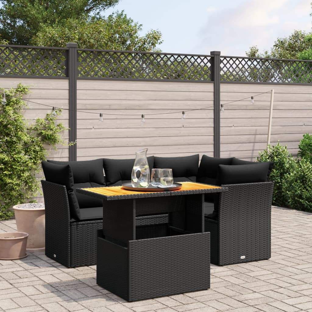 Set Divani da Giardino 5 pz con Cuscini in Polyrattan Nero - homemem39