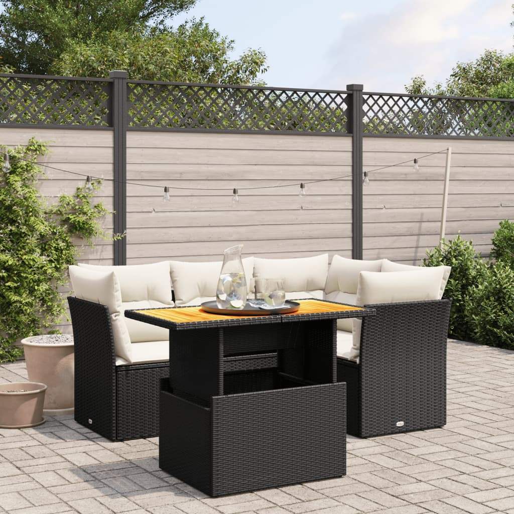 Set Divani da Giardino 5 pz con Cuscini in Polyrattan Nero - homemem39
