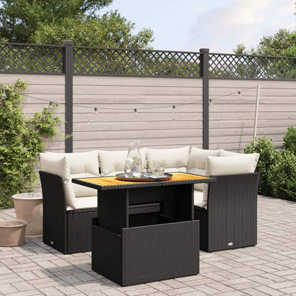 Set Divani da Giardino 5 pz con Cuscini in Polyrattan Nero - homemem39