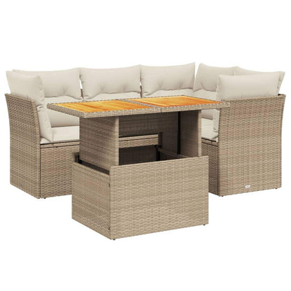 Set Divano da Giardino 5 pz con Cuscini Beige in Polyrattan - homemem39