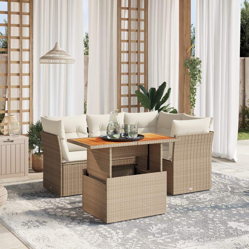 Set Divano da Giardino 5 pz con Cuscini Beige in Polyrattan - homemem39