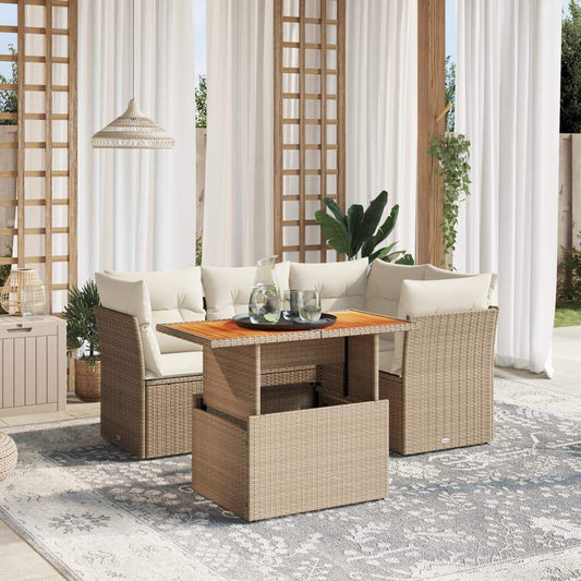 Set Divano da Giardino 5 pz con Cuscini Beige in Polyrattan - homemem39