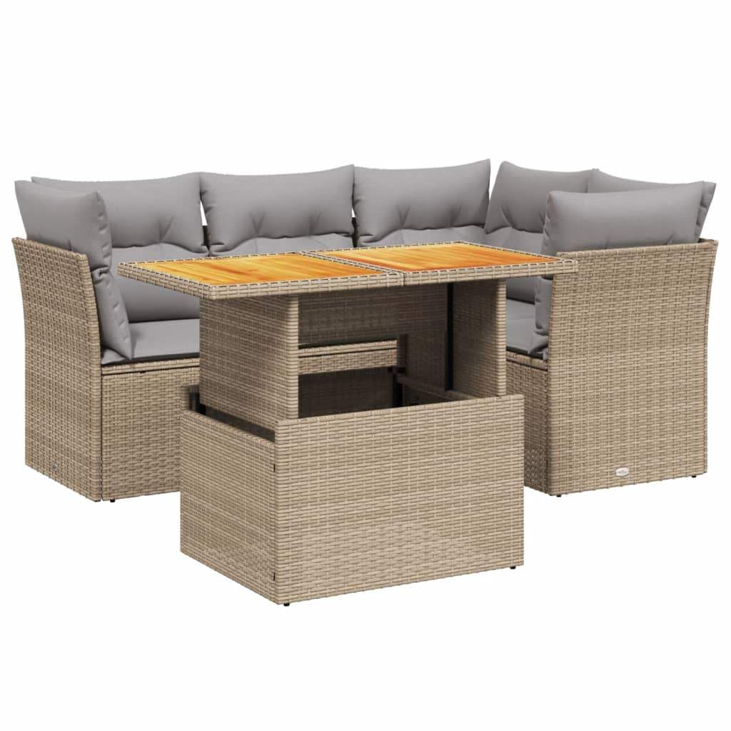Set Divano da Giardino 5 pz con Cuscini Beige in Polyrattan - homemem39