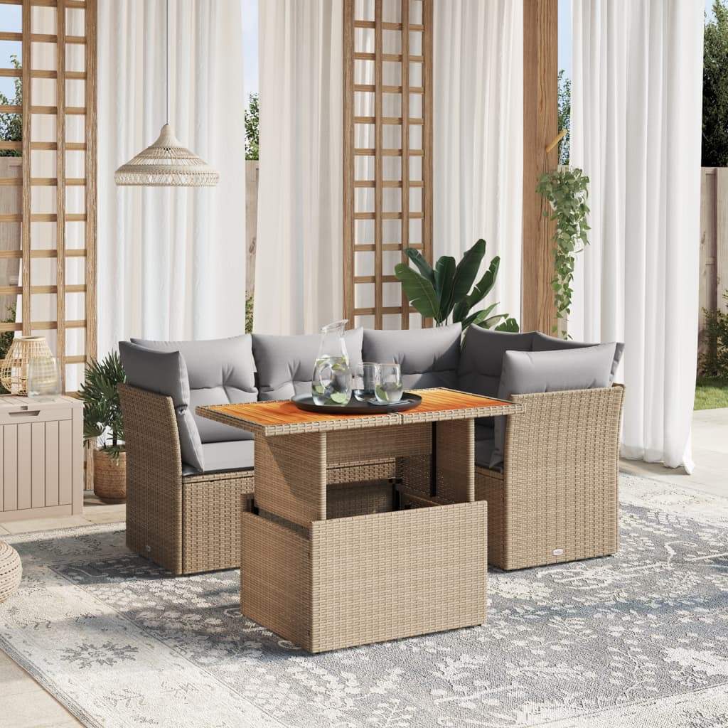 Set Divano da Giardino 5 pz con Cuscini Beige in Polyrattan - homemem39