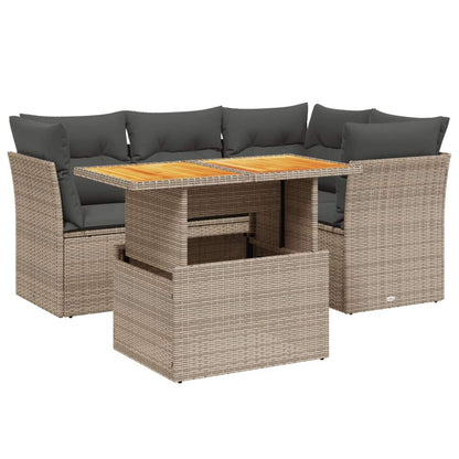 Set Divano da Giardino 5 pz con Cuscini Grigio in Polyrattan - homemem39