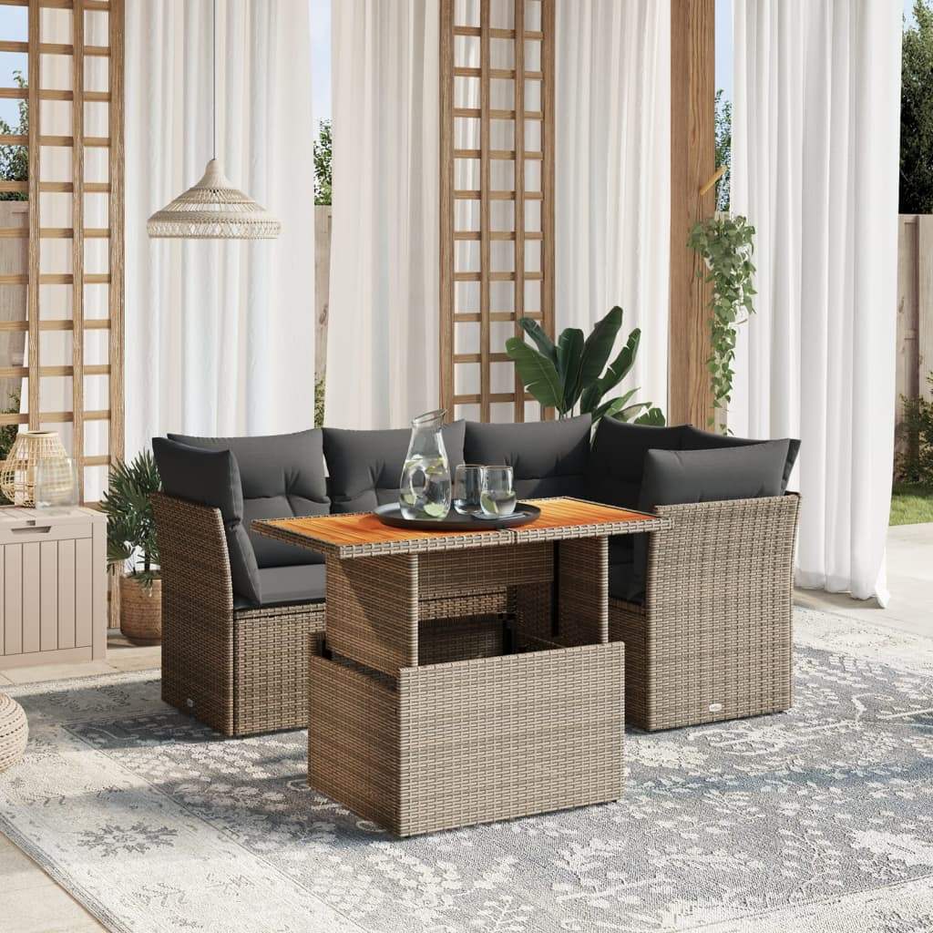 Set Divano da Giardino 5 pz con Cuscini Grigio in Polyrattan - homemem39