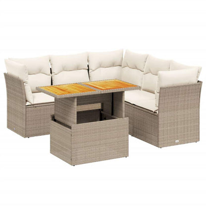 Set Divano da Giardino 5 pz con Cuscini Beige in Polyrattan - homemem39