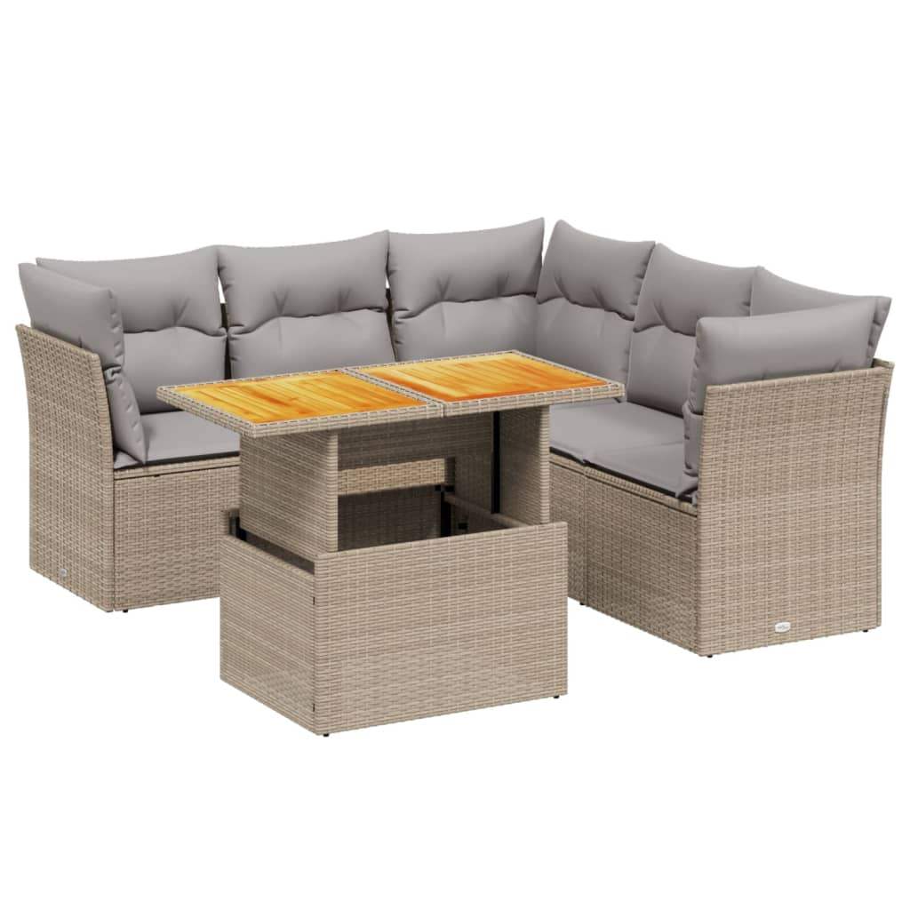 Set Divano da Giardino 5 pz con Cuscini Beige in Polyrattan - homemem39
