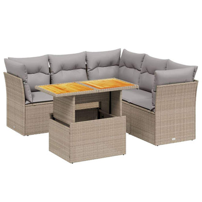 Set Divano da Giardino 5 pz con Cuscini Beige in Polyrattan - homemem39
