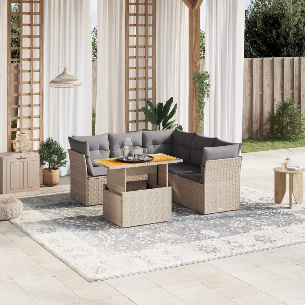 Set Divano da Giardino 5 pz con Cuscini Beige in Polyrattan - homemem39