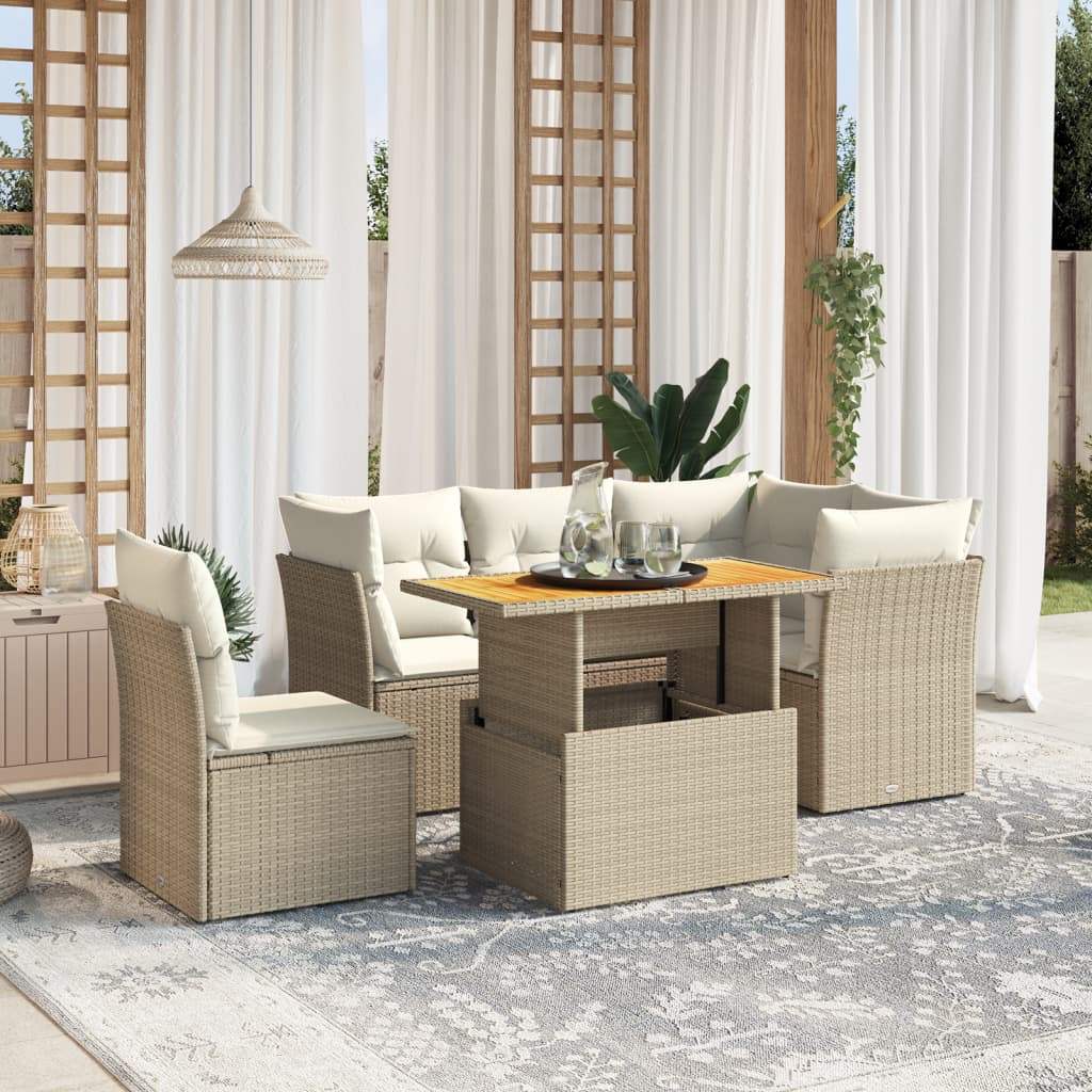 Set Divano da Giardino 5 pz con Cuscini Beige in Polyrattan - homemem39