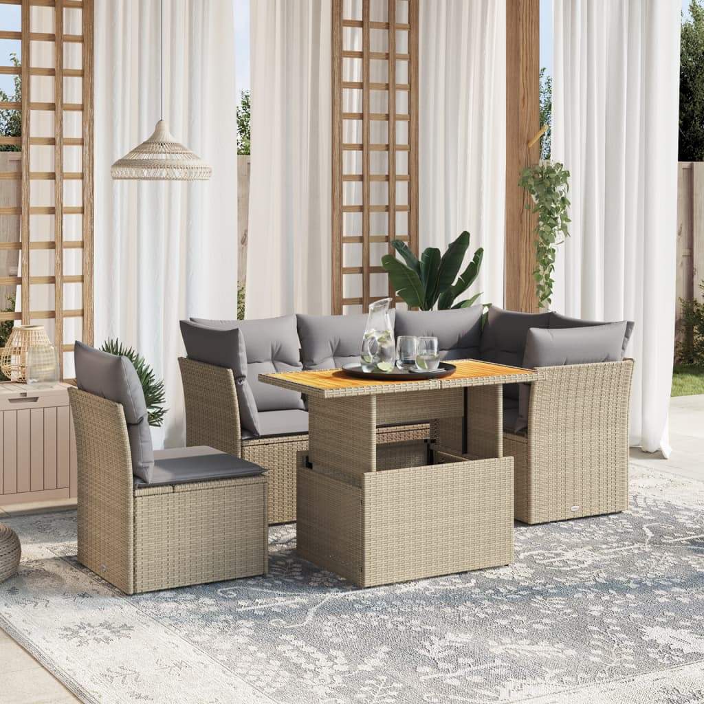 Set Divano da Giardino 5 pz con Cuscini Beige in Polyrattan - homemem39