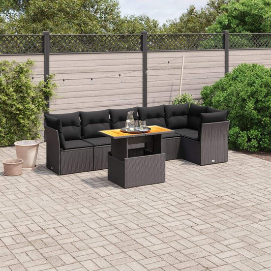 Set Divani da Giardino con Cuscini 7pz Nero Polyrattan - homemem39