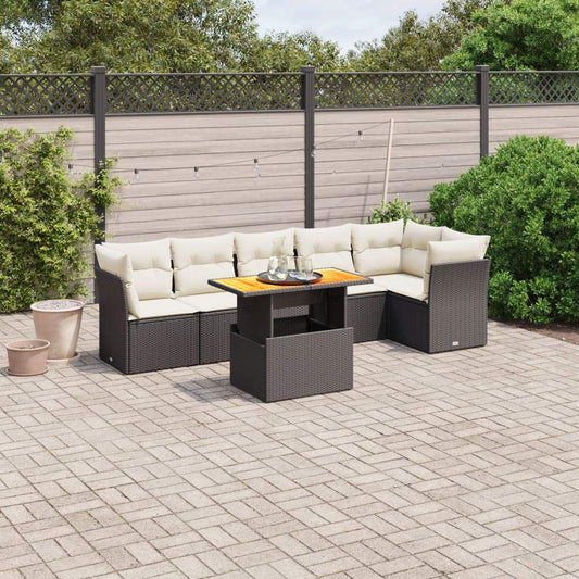 Set Divani da Giardino con Cuscini 7pz Nero Polyrattan - homemem39