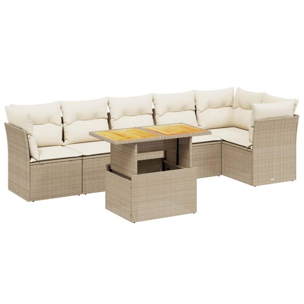 Set Divani da Giardino 7 pz con Cuscini Beige in Polyrattan - homemem39