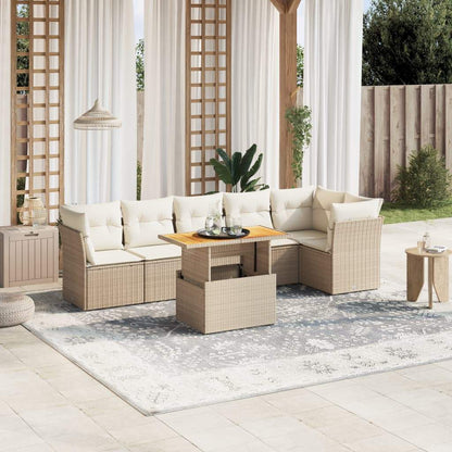 Set Divani da Giardino 7 pz con Cuscini Beige in Polyrattan - homemem39