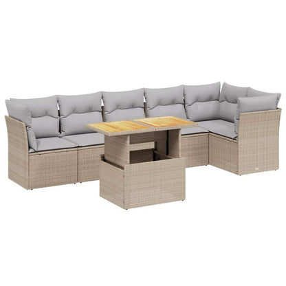 Set Divani da Giardino 7 pz con Cuscini Beige in Polyrattan - homemem39