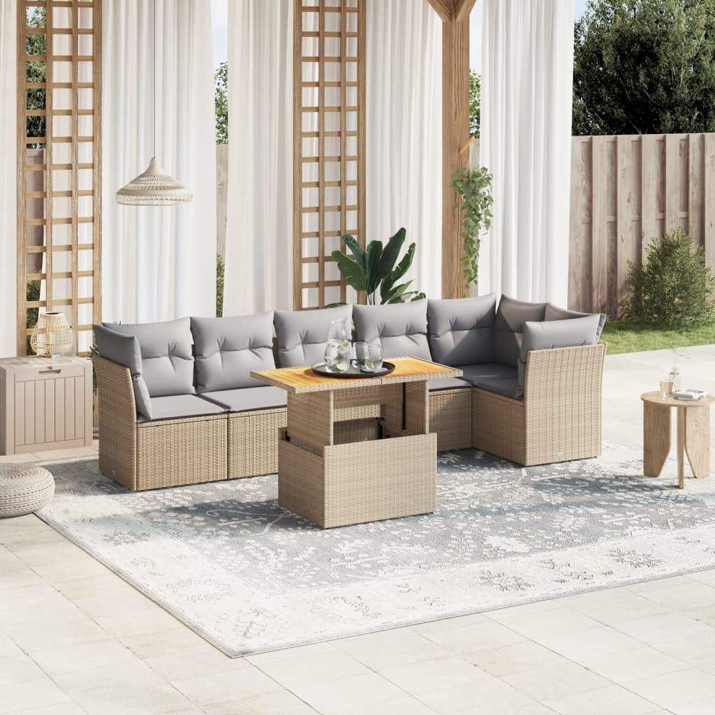 Set Divani da Giardino 7 pz con Cuscini Beige in Polyrattan - homemem39