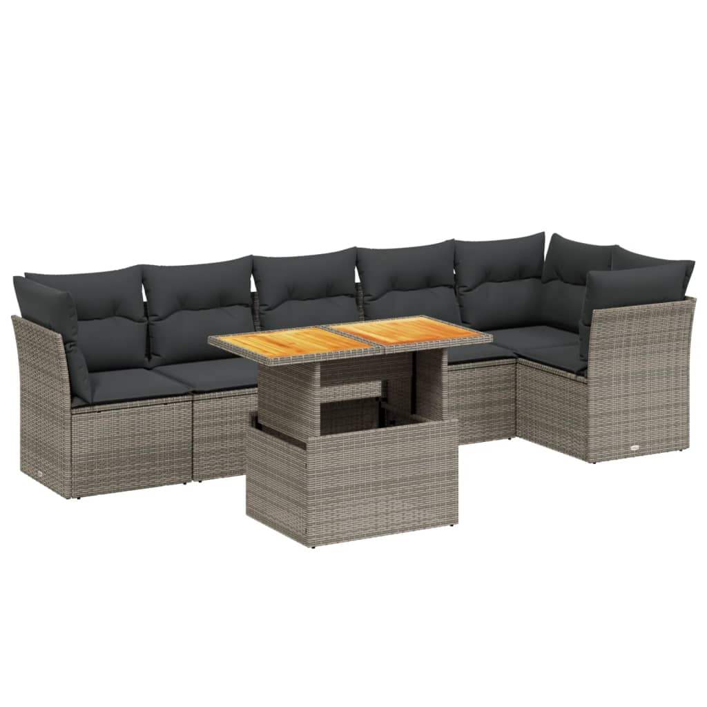 Set Divani da Giardino 7 pz con Cuscini Grigio in Polyrattan - homemem39