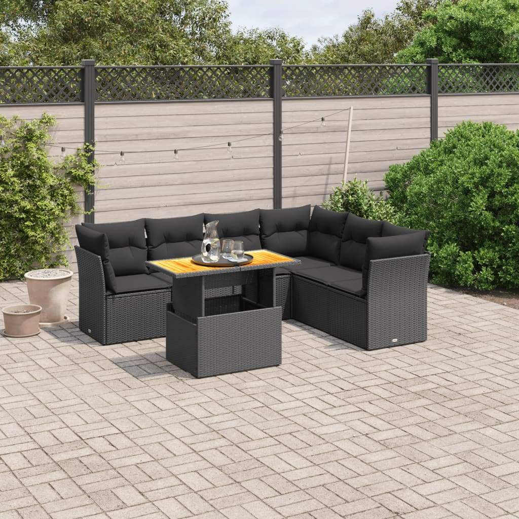 Set Divani da Giardino con Cuscini 7pz Nero Polyrattan - homemem39