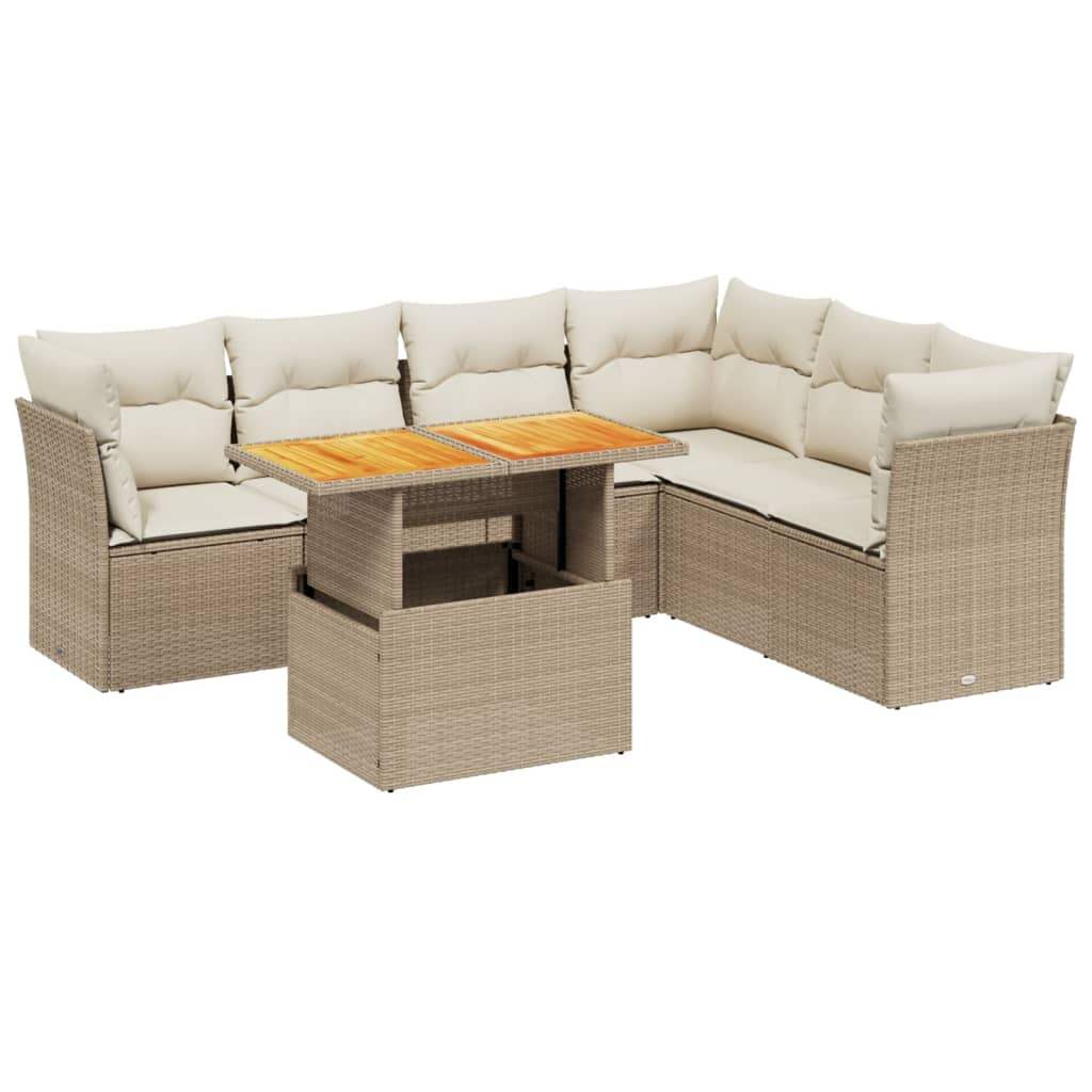 Set Divani da Giardino 7 pz con Cuscini Beige in Polyrattan - homemem39