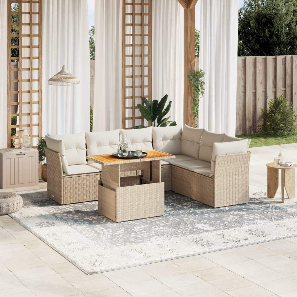 Set Divani da Giardino 7 pz con Cuscini Beige in Polyrattan - homemem39