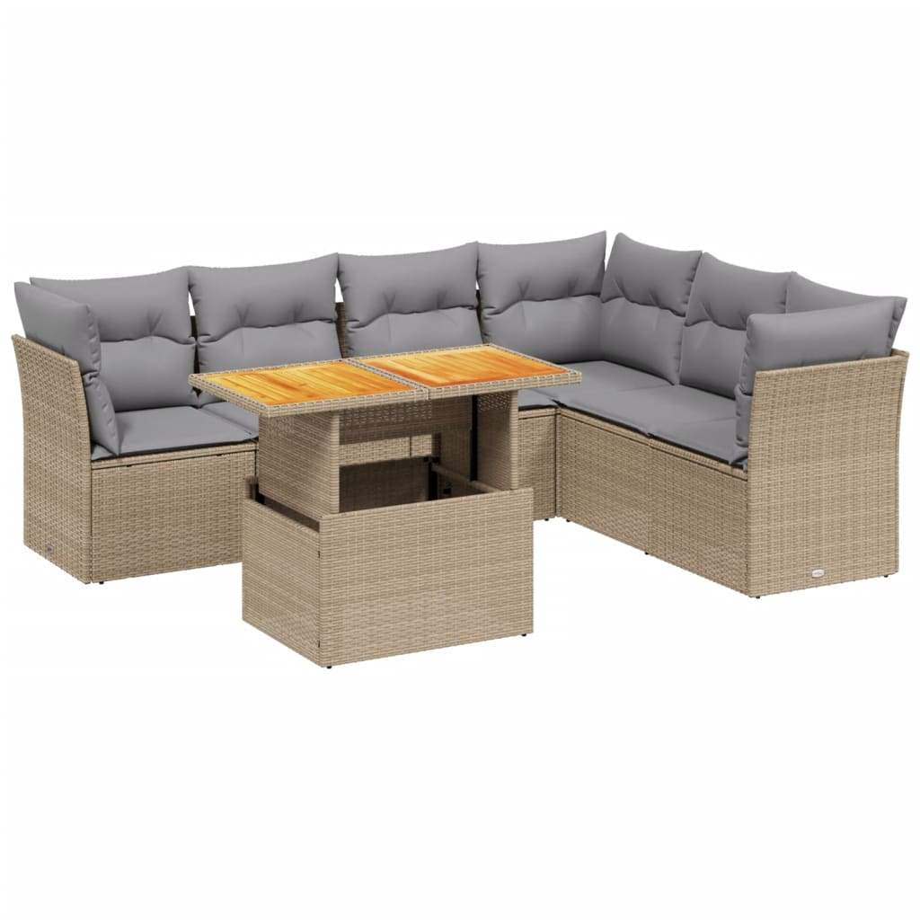 Set Divani da Giardino 7 pz con Cuscini Beige in Polyrattan - homemem39